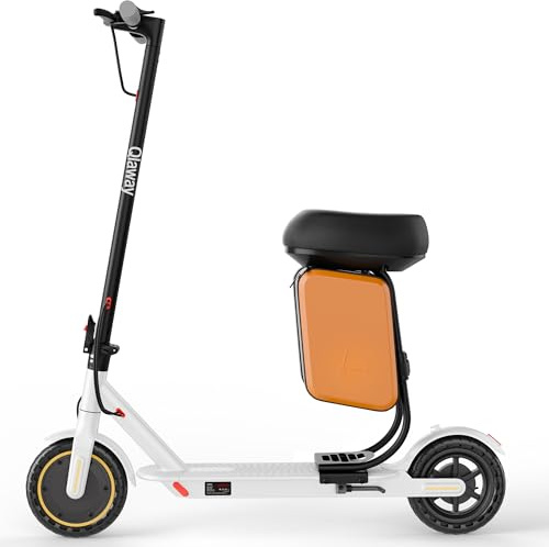 Qlaway Electric Scooter with Seat, 350W Motor, Top Speed 19Mph(31km/h), Max 22 Miles Ranges, 350W Motor, 8.5 Solid Tires, Aluminum Alloy Folding E Scooter with Dual Braking/APP Control