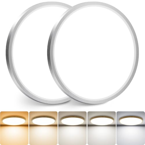 slochi 2Pack LED Flush Mount Ceiling Light Fixture, 12 Inch 24W, 3200LM, Super Slim 0.7 Inch, 3000K-6500K Adjustable Low Profile LED Ceiling Lights for Bedroom, Kitchen, Hallway(Brushed Nickel)