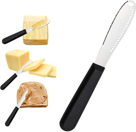 Coltelli da burro in acciaio inox, piccoli spalmatori per crema di formaggio, spargitore, spargitori, per alimenti, gadget da cucina 3 in 1 (A)