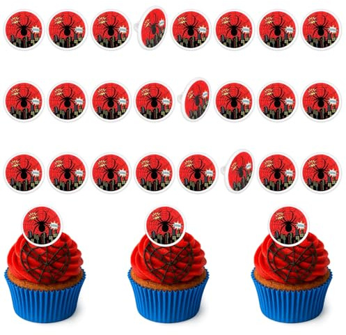 24 Stück Spider-Cupcake-Ringe, Spider-City-Kuchenaufsätze Dekorationen für Kinder Jungen und Mädchen Geburtstagsparty-Gastgeschenke Klassenzimmer-Preise Thema Dessert-Dekor