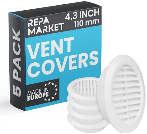 Repa Market Paquete de 5 cubiertas de ventilación blancas de 110 mm con pantalla de malla, rejilla de ventilación de plástico Soffit, rejilla de ventilación para conductos de pared interiores y