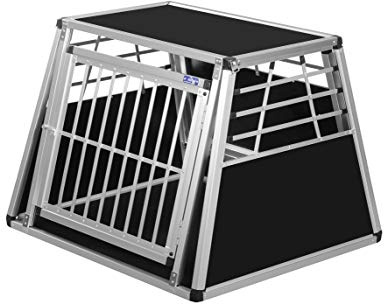 Transportbox N9 – Aluminium Hundebox 82×90×68 cm – Auto Hundebox mit Notausstieg, sicherer Hundetransport im Kofferraum mit Stoßstangenschutz