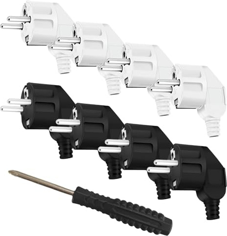 OMIGA 8 Pièces Prise Electrique Male Fiche Electrique Schuko 250V 16A | Prise Male + 1 Tournevis Convient aux Appareils Electroménagers aux Luminaires Prises Noir/Blanc