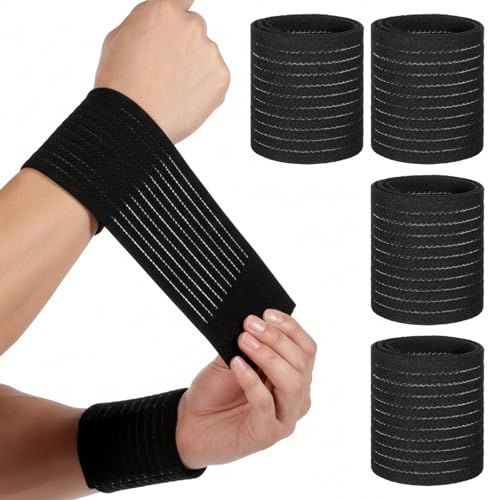 Jeffdad 4 Stück Handgelenkbandage Sport Atmungsaktiv Handgelenk Bandagen | Elastische Handbandage Verstellbarer Handgelenkstütze Bandage für Sport Gymnastik Fitnessstudio (Schwarz)