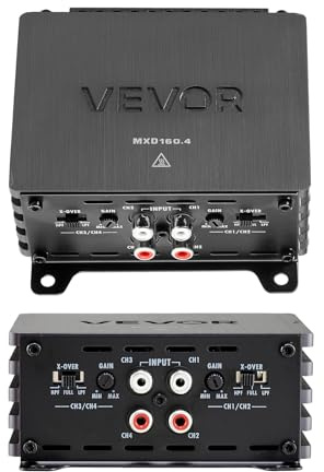 VEVOR Amplificatore Audio per Auto a 4 Canali Amplificatore a Ponte di Classe D max. 4x110 W a 4 Ohm/4x160 W a 2 Ohm, Tensione Nominale 14,4V CC Larghezza di Banda 10 Hz-30 kHz per Veicoli SUV