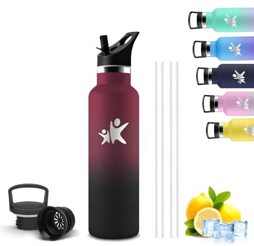 Mujigaga Trinkflasche Edelstahl, Trinkflasche 0 75 liter, BPA-Frei, Wasserflasche mit Strohhalm, Wasserflasche Doppelwandig, Auslaufsicher, Isolierflasche für Camping, Fußball, Pilates, Wandern