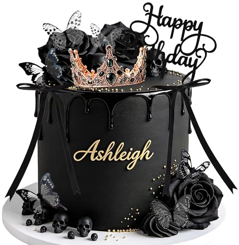 Gothic Birthday Cake Decorations Bows Butterfly Black Rose Cake Topper | Butterfly Coquette Cake Toppers for Goth Birthday Party Supplies