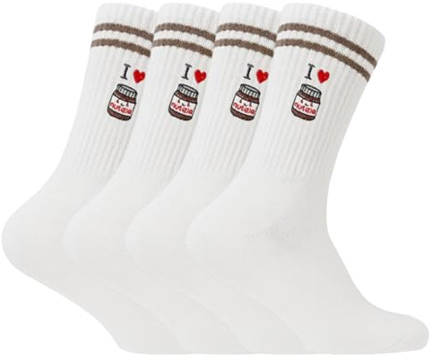 FUHAMJ 2 pares calcetines de felpa para Nutella mujer y hombre, calcetines bordados, calcetines de tenis estampados, regalos divertidos para la novia (talla única, A)