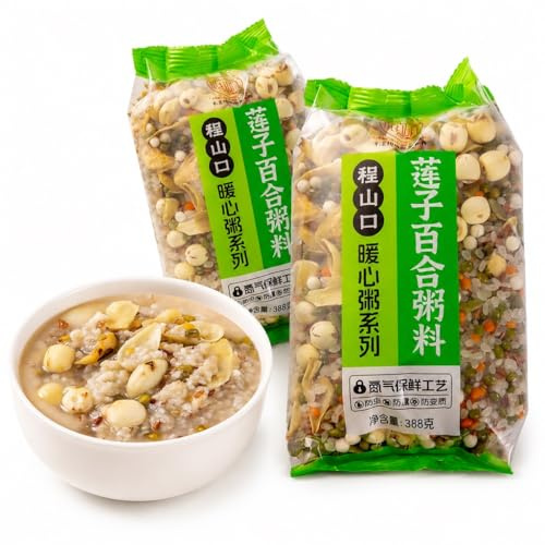 Naturlig Lotus Seed Lily Congee Mix 388g X 2 Förpackningar - Blandade Spannmålsgrötmaterial Hälsosam Frukost Easy Cook Vegansk Present