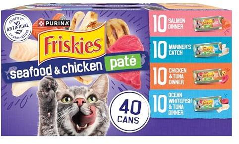 Purina Friskies Pate Wet Cat Food Variety Pack Seafood and Chicken Pate Favorites 40ct VP - (Pack of 40) 5.5 oz. Cans