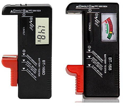 NUZAMAS Set di 2 tester per batterie digitali Controllore di tensione e controllo del livello di potenza Combo per AAAA C D 9V 1.5V Pulsante Coin Cell