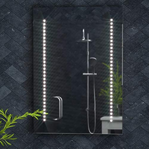Tannon Plus LED Bathroom Mirror w/Shaver Socket & Motion Sensor - 500x700mm | Heated Demister Pads, IP44 Rated, Wall Mounted, Cool White Lighting, Vanity Mirrors, Anti-Fog Function, Modern Style