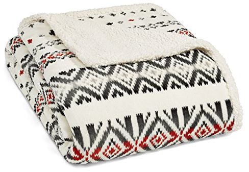 Eddie Bauer - Twin Size Blanket, Ultra-Soft Plush Bed Blanket with Faux Shearling Reverse, Oversized Bedding for Couch or Bed (Mountain Village Red)