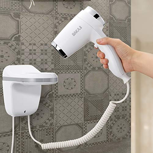 Bakaji Asciugacapelli da Parete Muro Phon Asciuga Capelli Bagno Potenza 1100W Velocità Selezionabile Colore Bianco per Casa Hotel (3 Velocità)