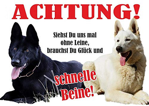 Petsigns Hundeschild weißer und schwarzer Schäferhund - wetterfestes Metallschild, DIN A4