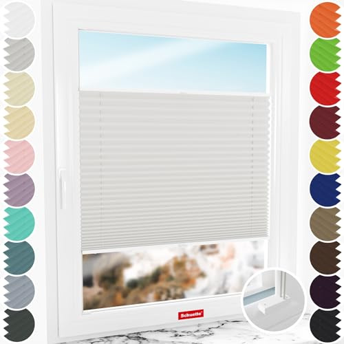 Schuette® Plissee mit Bohren zum Anschrauben ● Thermo Kollektion: Spring Cloud (Grau) ● 85x100cm (Breite x Höhe) ● Suprafix Faltrollo Befestigung ● Bequeme Rollo Montage inkl. Video