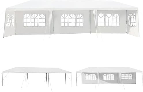 RELAX4LIFE 3x9m Gartenpavillon, Partyzelt Faltbar & Wasserdicht, Gartenzelt mit 5 abnehmbaren Seitenteilen & Fenstern, Faltpavillon mit Eisenstruktur, für Markt Party Hochzeit Festival