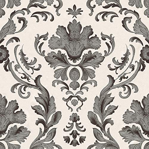 BRICOFLOR Papier peint papier | Papier peint baroque, Tapisserie baroque - Papier peint pour salon - Noir / Anthracite, Blanc | Taille 10,05 x 0,53 m = 5.33 m² BR301901P404CO3