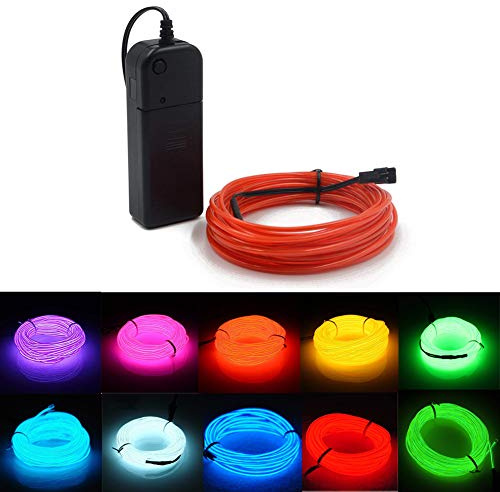 Kmruazre El Draht, El Wire Neonlichtschnur mit Elektrolumineszierendem Licht El Wire Rope Batteriebetriebenes Neonlicht(5m/16ft,Rot)