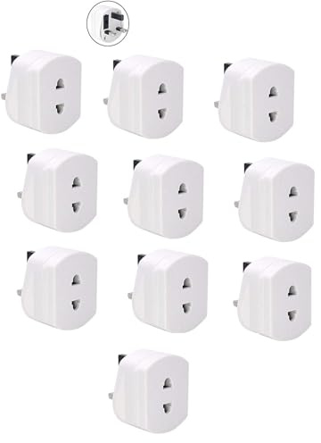 White UK 2 Pin To 3 Pin Fuse Adaptor Plug For Shaver/Toothbrush pack of 10