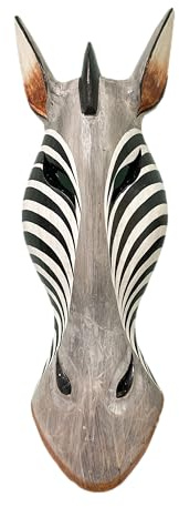 My Family House Zebra Wall Hanging Mask - Natural - Hand Carved - Albesia Wood Decoration - 50 cm
