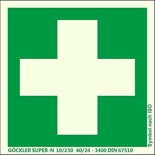 Brandengel® Hochwertiges Schild Erste-Hilfe PVC nachleuchtend selbstklebende Schaumschicht 150 x 150 mm Kunststoffplatte mit selbstklebender Schaumschicht grün Symbol DIN EN ISO 7010 DIN 67510
