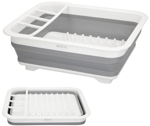 AKTIVE 52983 - Escurreplatos plegable para camping y cocina, Escurridor de platos plegable de silicona, medidas 36x31x12/6 cm, Accesorios camping
