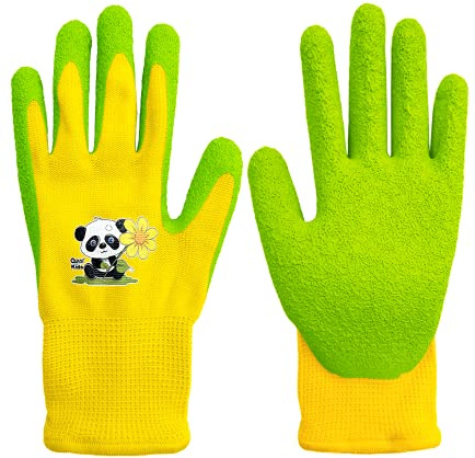 QEARSAFETY Guanti da lavoro da giardino per bambini, 7-9 anni, scolaretta, junior, antiscivolo, protetti, rivestimento in gomma naturale, fai da te (7-9 anni)