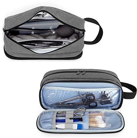 Trunab Stetoskop bärväska kompatibel med 3M Littmann/MDF/ADC, håller två stetoskop eller BP manschetter, medicinsk väska med extra ficka för sjuksköterska tillbehör, Essentials för sjuksköterskor, läkare, grå
