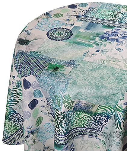 Textile Tischdecke Meterware Stofftischdecke Größe und Farbe wählbar Santorin Petrol Türkis Oval ca. 140 x 180 cm Lotus Effekt
