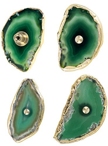 mookaitedecor Set aus 4 Achatscheiben Schrankknöpfe mit Schrauben, Möbelknöpfe mit Vergoldete Kanten für Kommode Schublade Garderobe Edelstein Griffe Ziehgriff für Haus Deko, Grün