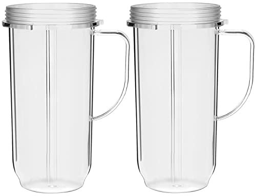 22oz Cups Replacement Compatible with NutriBullet Magic Bullet Blender Mixer 200W MB1001S, for Magic Bullet Blender Juicer Tall Mugs with Handle Replacement Parts Accessories (2 Pack)