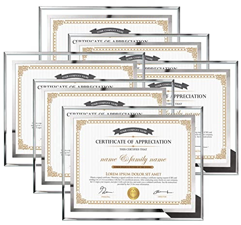 Hoikwo 8.5x11 Picture Frames, 6 Packs Silver Glass Certificate Frames for Document Diploma Award, Only for Tabletop Display Vertically or Horizontally