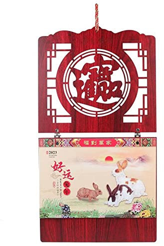 WXTRE Tischkalender Chinesischer traditioneller Mondkalender 2023 Hasenjahr aus Holz Wandbehang Kalender Frühlingsfest zerreißbarer Planer Jahresplaner