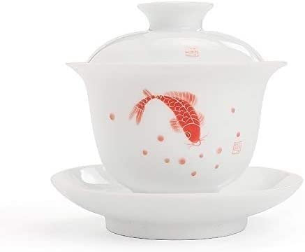 Tazza, tazze da tè cinesi, ciotola coperta dipinta a mano in porcellana bianca Tazza da tè Set da tè Kung Fu Ciotola per tazza da tè Ciotola da tè piccola Set da tè fatto a mano Piattino Set da tè m