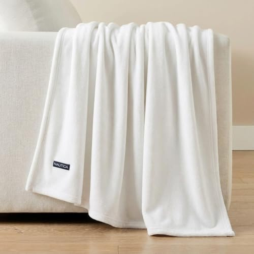Nautica - Queen Blanket, Soft Plush Fleece Bedding, Ideal for Bed or Couch, Oeko-Tex Certified (Solid White)
