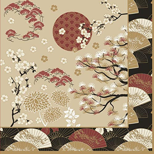 Lot de 20 serviettes de table nature asiatique - Éventails - Japon - Asie - Soleil - Décoration de table - Découpage - Technique de serviette 33 x 33 cm