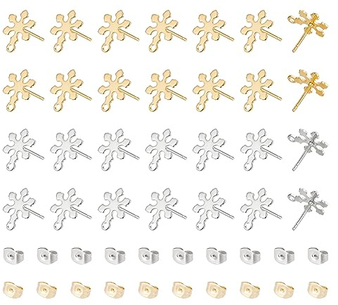 UNICRAFTALE 40 Pieza 2 Colores Acero Inoxidable Copo de Nieve Pendientes de Tuerca Pendientes de Tuerca C con Bucles con Parte Posterior de Pendientes Tuerca de Metal