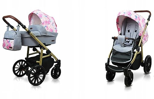 BabyLux® Bambimo Kinderwagen Set 2 in 1 - Aspero - incl. Babywanne, Buggy Sportsitz - Kinderwagenset - Kombikinderwagen mit Wickeltasche, Regenschutz, Moskitonetz, Cupholder usw.