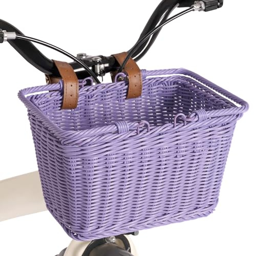 GRANNY SAYS Small Bike Baskets for Kids, Bicycle Bike Baskets, Wicker Basket for Kids Bike, 9¾ x 7 x 6, Purple