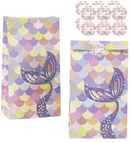 Förpackning med 12 presentpåsar i papper med klistermärken, kraftpapper godispåsar, festpresentpåsar, barns födelsedagspresenter för födelsedagar, gåvor, festdekorationer