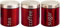 Kabalo Metallic Red Set of 3 Tea Coffee & Sugar Canisters Kitchen Storage Containers Jars Pots (10cm x 12cm each)