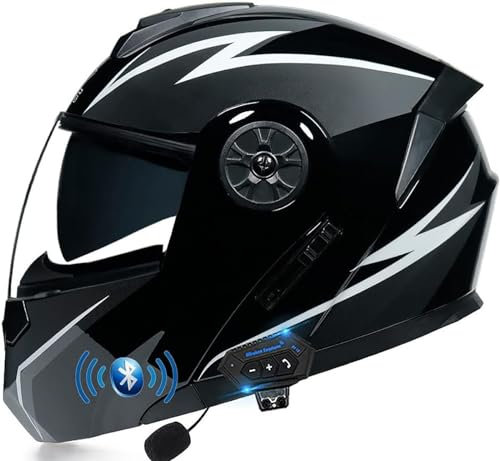 Klapphelm mit Bluetooth, Integriert Motorradhelm mit Doppelvisier, DOT/ECE-Zulassung Integralhelm, Leichtes Belüftungsdesign, Mit mikrofon, Für Erwachsene Männer Und Frauen S~XL 3, M=57-58cm