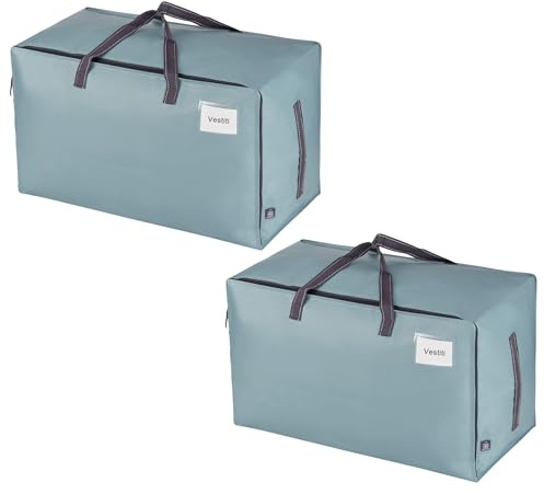 VENO – Lote de 2 bolsas de almacenamiento grandes con tapa y asas reforzadas, cajas de 102 l, resistentes para almacenamiento de ropa y viajes, bolsa de ropa (azul claro, 2)