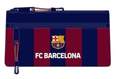 SAFTA F.C. Barcelona - Portatodo Doble Cremallera, Estuche Infantil, Estuche Niño, Ideal para Niños en Edad Escolar, Cómodo y Versátil, Calidad y Resistencia, 23x11 cm, Color Azul Marino/Granate