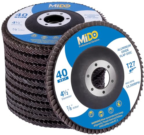 Mido - Dischi abrasivi professionali da 115 mm, confezione da 12, 40 dischi abrasivi per smerigliatrice angolare per smerigliatrice angolare per smerigliatura di metallo e legno