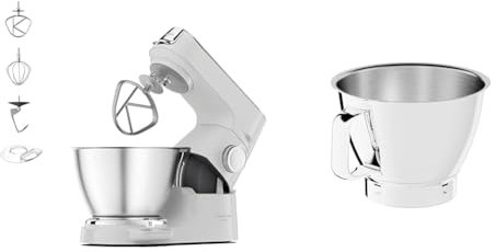 Kenwood Titanium Chef Baker KVC65.001WH - Küchenmaschine mit integrierter Waage & Edelstahl-Schüssel KAB50.000SS, Zubehör