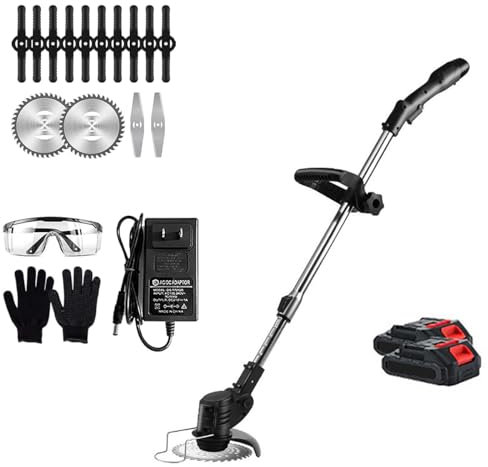 CUSTOMCREAT Tagliaerba a Batteria 21v, Decespugliatore a 2 batterie con 3 modalità di Taglio, tagliabordi Senza Filo con Asta telescopica e Testa Girevole di 90°