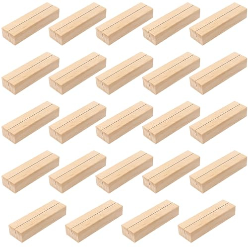FUNSUEI 24 Stück Kartenhalter Holz, 10 x 3 x 2cm Tischkartenhalter Holz, Kartenständer Menükartenhalter Postkartenhalter Fotohalter, Holzaufsteller für Bankette Hochzeiten Partys Restaurants