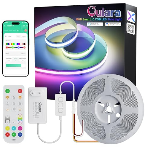 OULARA RGB Smart IC COB LED Streifen 6M,24V Adressierbar RGB LED Strip Licht mit Musik Modus,Mehrfarbig Flexibles LED Band Arbeit mit Alexa/APP Steuerung für Schlafzimmer,Party DIY Dekoration